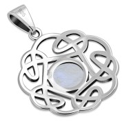 Rainbow Moonstone Round Celtic Knot Silver Pendant - p640