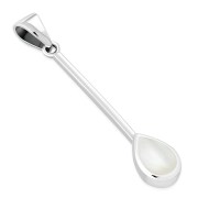 Mother Of Pearl Shell Long Drop Pear Shaped Sterling Silver Pendant, p670