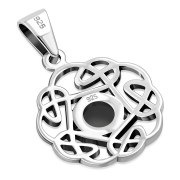 Small Black Onyx Round Celtic Knot Silver Pendant - p692