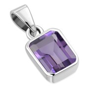 Amethyst Stone Elegant Rectangle Sterling Silver Pendant, p694