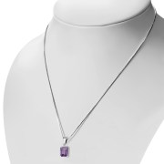 Amethyst Stone Elegant Rectangle Sterling Silver Pendant, p694