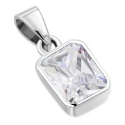 Clear CZ Elegant Rectangle Sterling Silver Pendant, p694