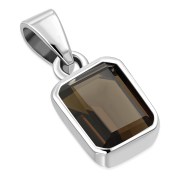Smoky Quarts Stone Elegant Rectangle Sterling Silver Pendant, p694