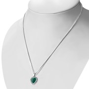 Green Agate Heart Ethnic Silver Pendant, p696