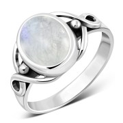 Rainbow Moonstone Celtic Knot Sterling Silver Ring, r001