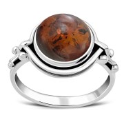 Ethnic Baltic Amber Sterling Silver Ring, r23