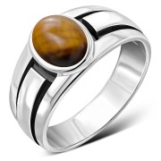 Tiger Eye Silver Men's Ring - r060
