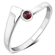 Simple Garnet Bypass Silver Ring, r075