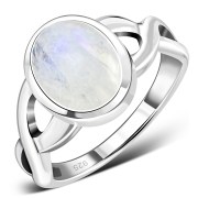 Rainbow Moonstone Celtic Knot Silver Ring, r103