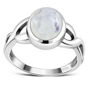 Rainbow Moonstone Celtic Knot Silver Ring, r103