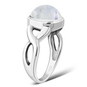 Rainbow Moonstone Celtic Knot Silver Ring, r103