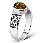 Celtic Amber Stone Silver Band Ring, r111