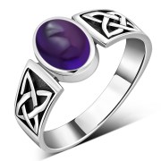 Celtic Amethyst Stone Silver Ring, r111