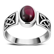 Celtic Garnet Stone Silver Band Ring, r111