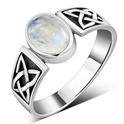 Celtic Rainbow Moonstone Silver Ring, r111