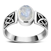 Celtic Rainbow Moonstone Silver Ring, r111