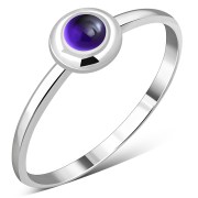 Simple Round Amethyst cab Silver Ring, r237