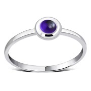 Simple Round Amethyst cab Silver Ring, r237