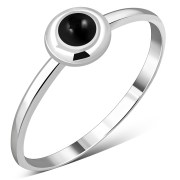 Simple Round Black Onyx Silver Ring, r237