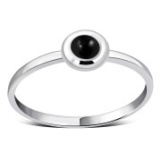 Simple Round Black Onyx Silver Ring, r237