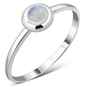Simple Round Rainbow Moonstone Silver Ring, r237