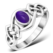 Amethyst Cabochon Celtic Knot Silver Ring, r264