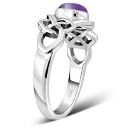 Amethyst Cabochon Celtic Knot Silver Ring, r264