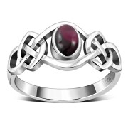 Garnet Cab Celtic Knot Silver Ring, r264
