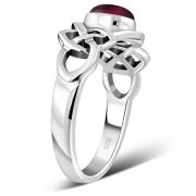 Garnet Cab Celtic Knot Silver Ring, r264