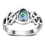 Abalone Sea Shell Celtic Knot Silver Ring, r264