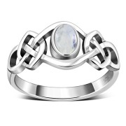 Rainbow Moon Stone Celtic Silver Ring, r264