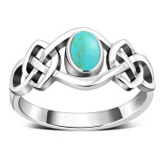 Turquoise Stone Celtic Knot Silver Ring. r264