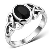 Celtic Trinity Knot Black Onyx Stone Ring, r266