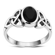 Celtic Trinity Knot Black Onyx Stone Ring, r266