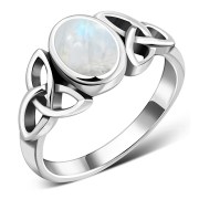 Celtic Trinity Knot Rainbow Moonstone Ring - R266RMS
