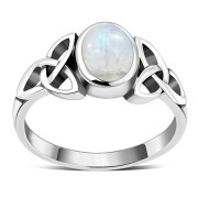 Celtic Trinity Knot Rainbow Moonstone Ring - R266RMS