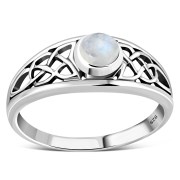 Rainbow Moonstone Celtic Silver Ring, r268