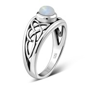 Rainbow Moonstone Celtic Silver Ring, r268