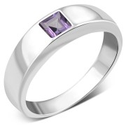 Simple Amethyst Stone Solid Silver Ring (R291ATF)