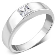 Simple Cubic Zirconia Solid Silver Ring (R291CZ)