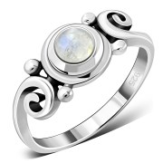Rainbow Moonstone Spiral Silver Ring, r328