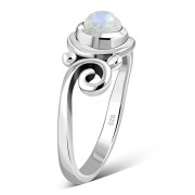 Rainbow Moonstone Spiral Silver Ring, r328