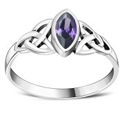 Silver Celtic Ring set w Amethyst, r369