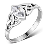 Silver Celtic Ring set w/ Clear CZ, r369