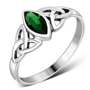 Silver Celtic Ring set w/ Green CZ, r369