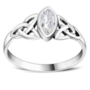 Silver Celtic Ring set w/ Clear CZ, r369