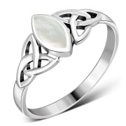 Mother of Pearl Shell Celtic Trinity Knot Silver Ring, R369