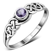 Amethyst Celtic Knot Silver Ring, r407