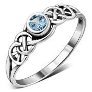 Faceted Blue Topaz Stone Celtic Knot Silver Ring