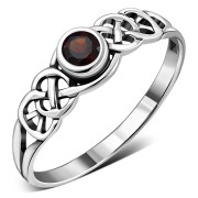 Garnet Celtic Knot Silver Ring, r407